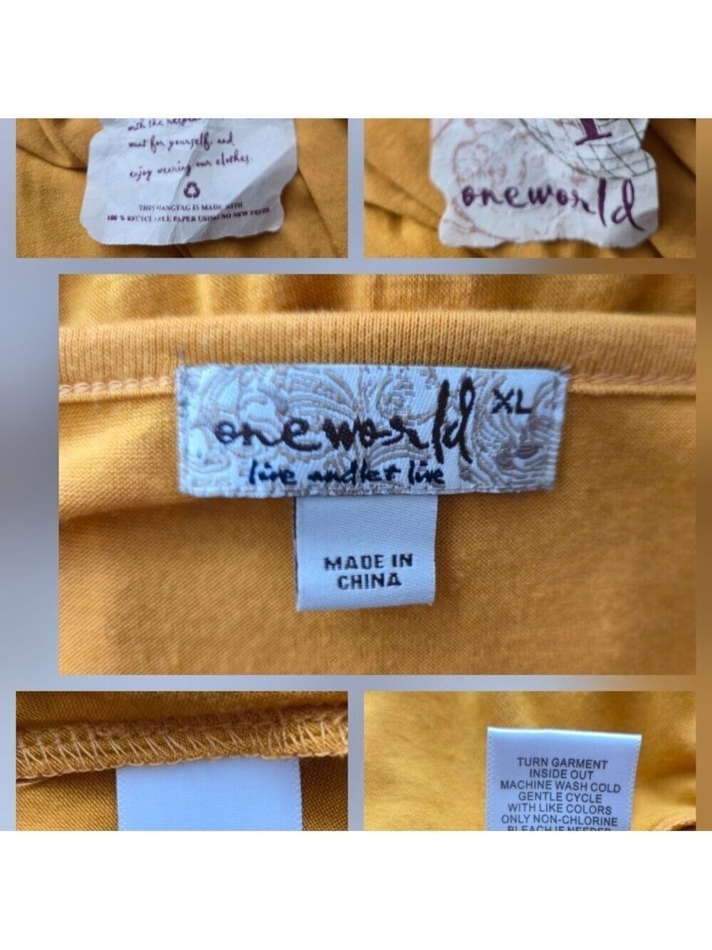ONE WORLD TUNIC TOP WOMENS GOLD MUSTARD YELLOW EMBROIDERED SIZE XL NWT - Picture 10 of 10